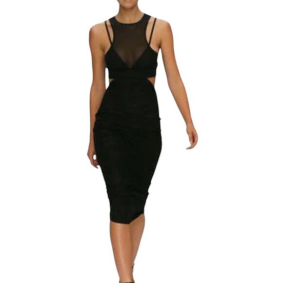 Bec & Bridge Kathy Sexy Mesh Cut Out Black Midi Body Dress Size 4 Semi Sheer - Picture 1 of 16